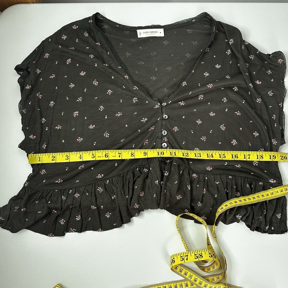 Lucky Brand Shirt Top Womens Medium Peplum Floral Cottage Rayon Lace Crop Button - Picture 9 of 11